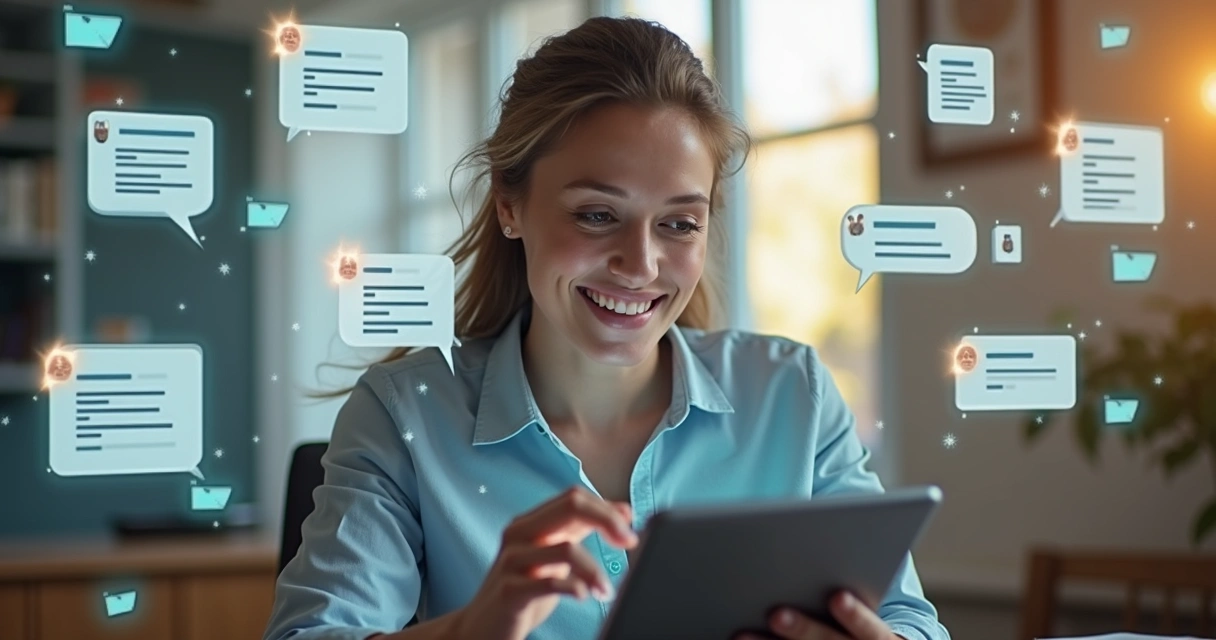 Gestor lendo feedbacks em tablet sobre entregas mensais 