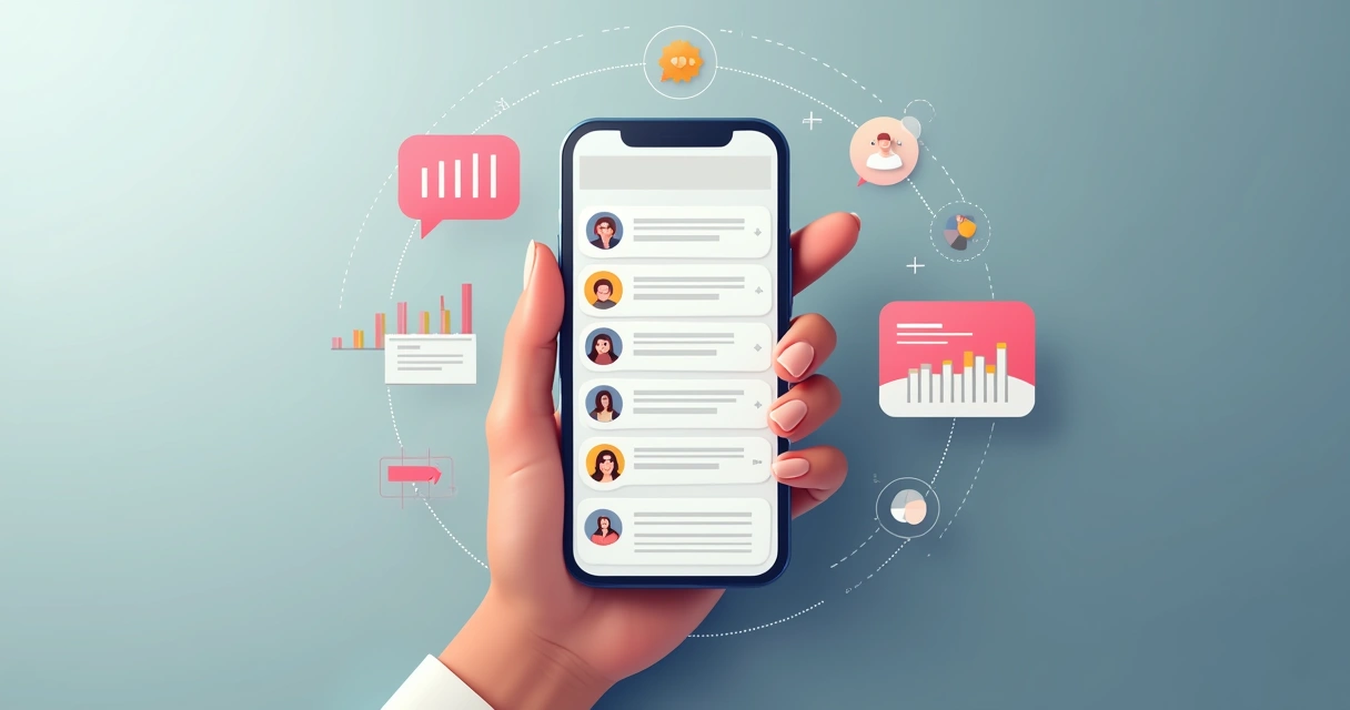 Feedbacks de clientes organizados em tela de smartphone 