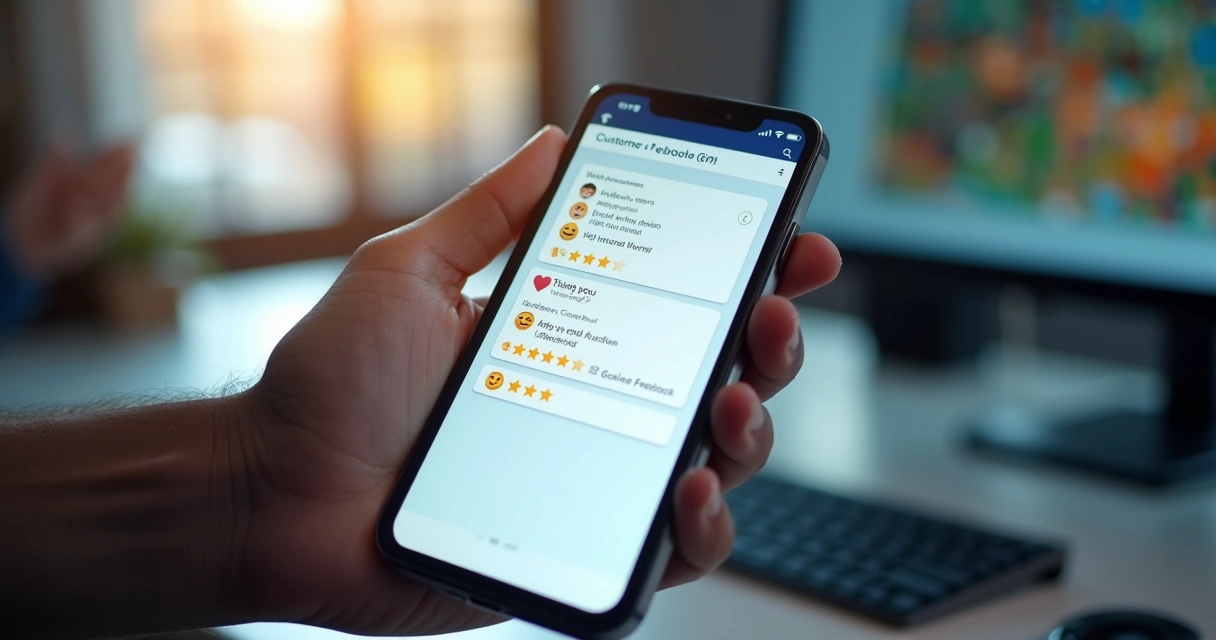 Celular mostrando mensagens de clientes satisfeitos 