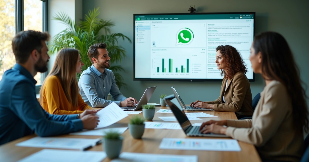 Equipe reunida analisando feedback e resultados de comunidade WhatsApp 