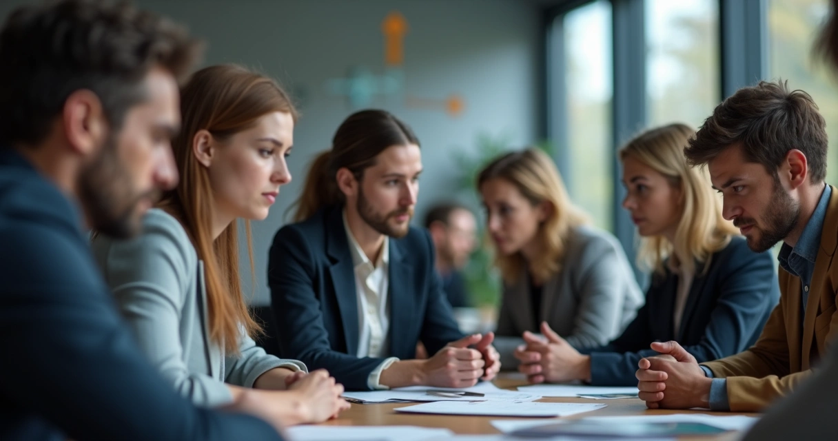 People in a group meeting quietly reflecting on their emotions during a cultural shift.