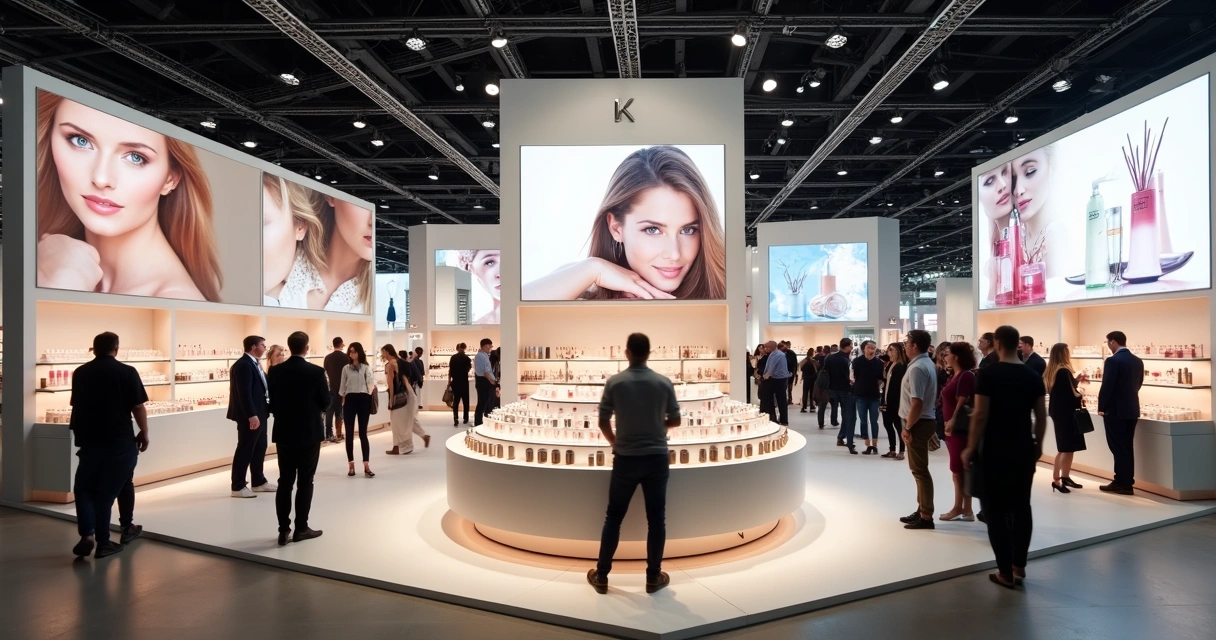 Vista de stand de feira internacional de beleza em Bolonha 