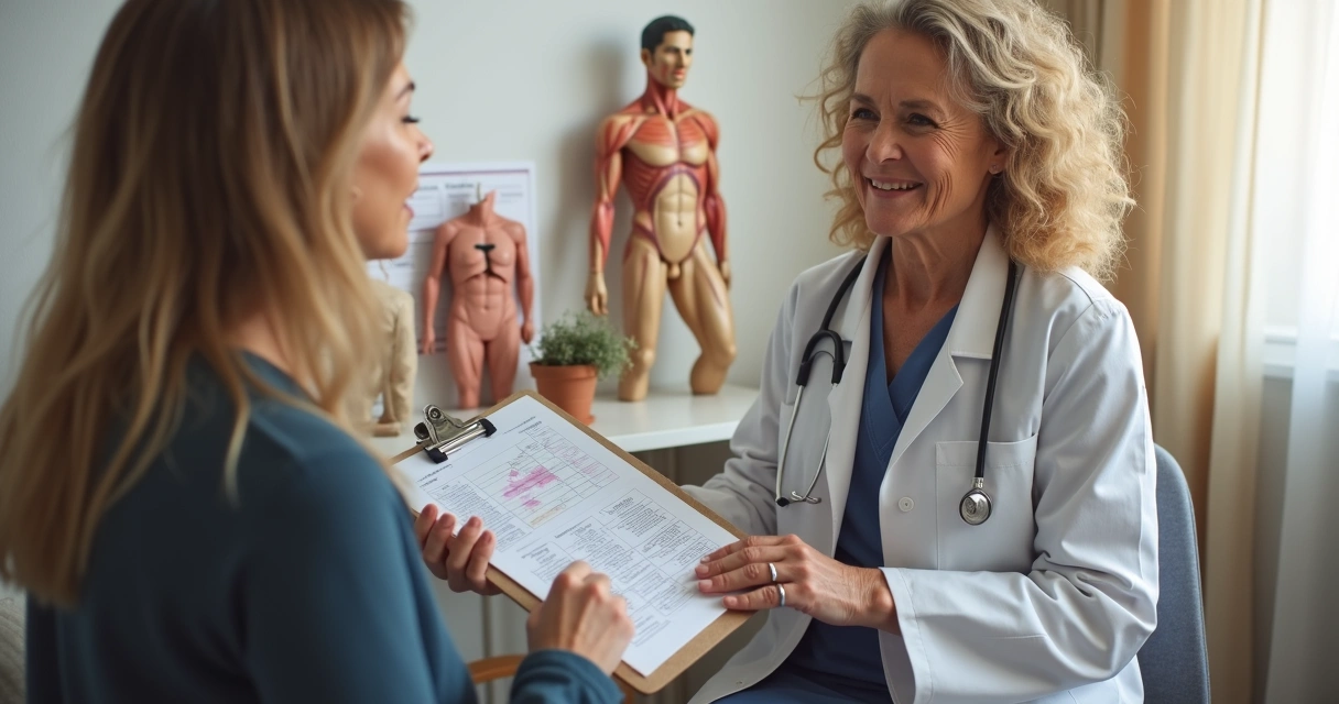 Doctor consulting woman about hormone therapy 