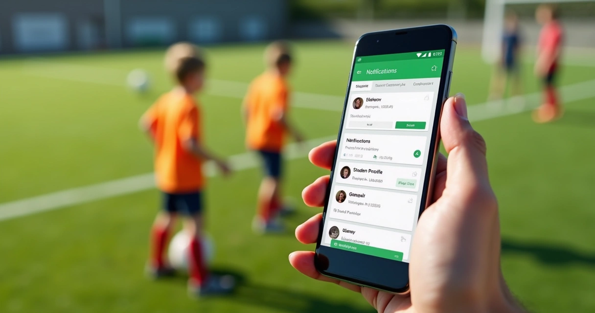 Interface da FENSOR em uso no celular no campo de futebol