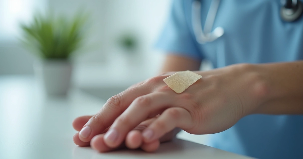 Ferida discreta na mão com curativo simples 