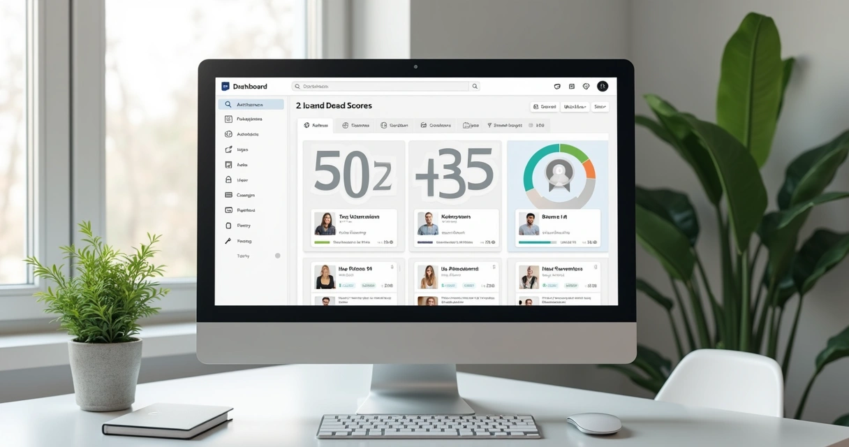 Dashboard de ferramenta de automação destacando pontuação de leads 