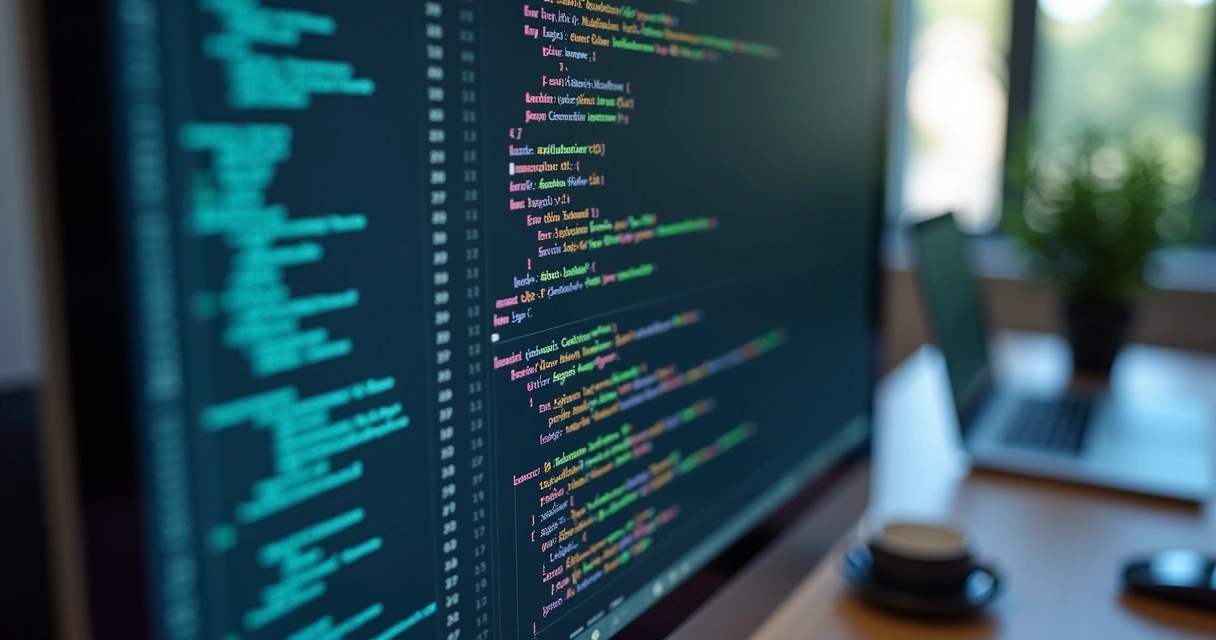 Interface de software com painéis de revisão de código e indicadores de CI/CD 