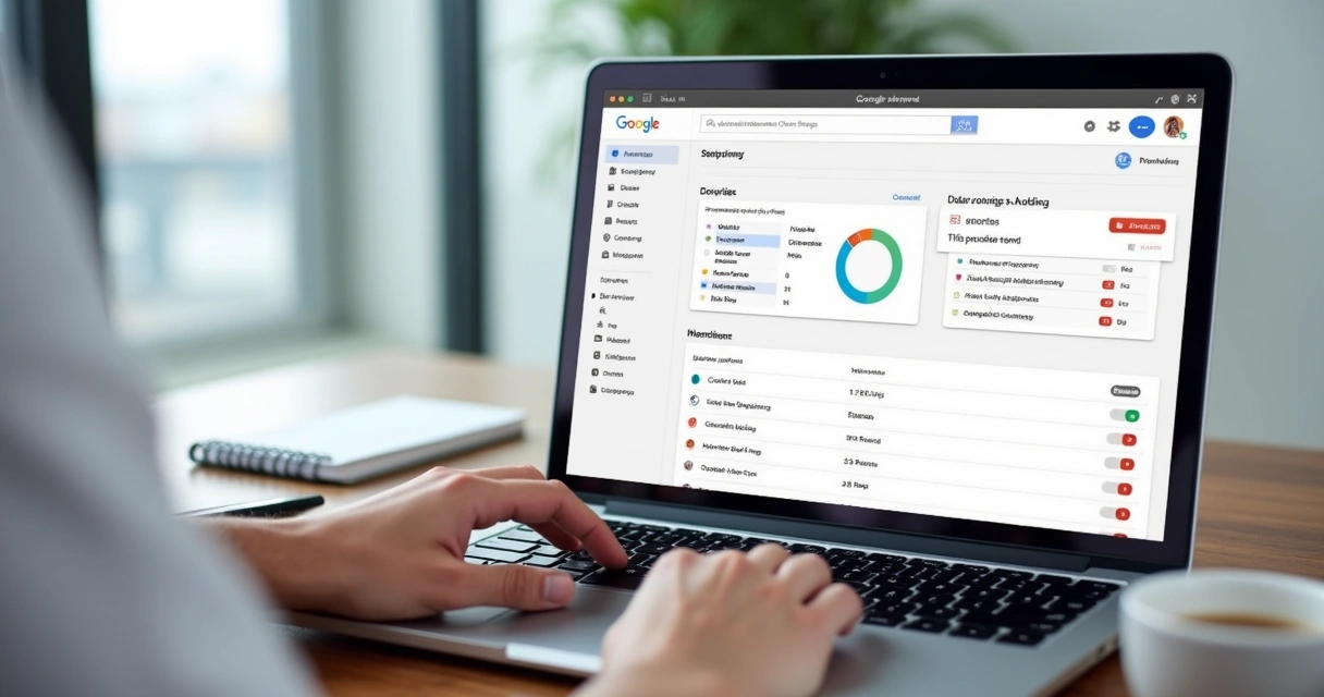 Painel de controle de privacidade do Google aberto em laptop moderno 
