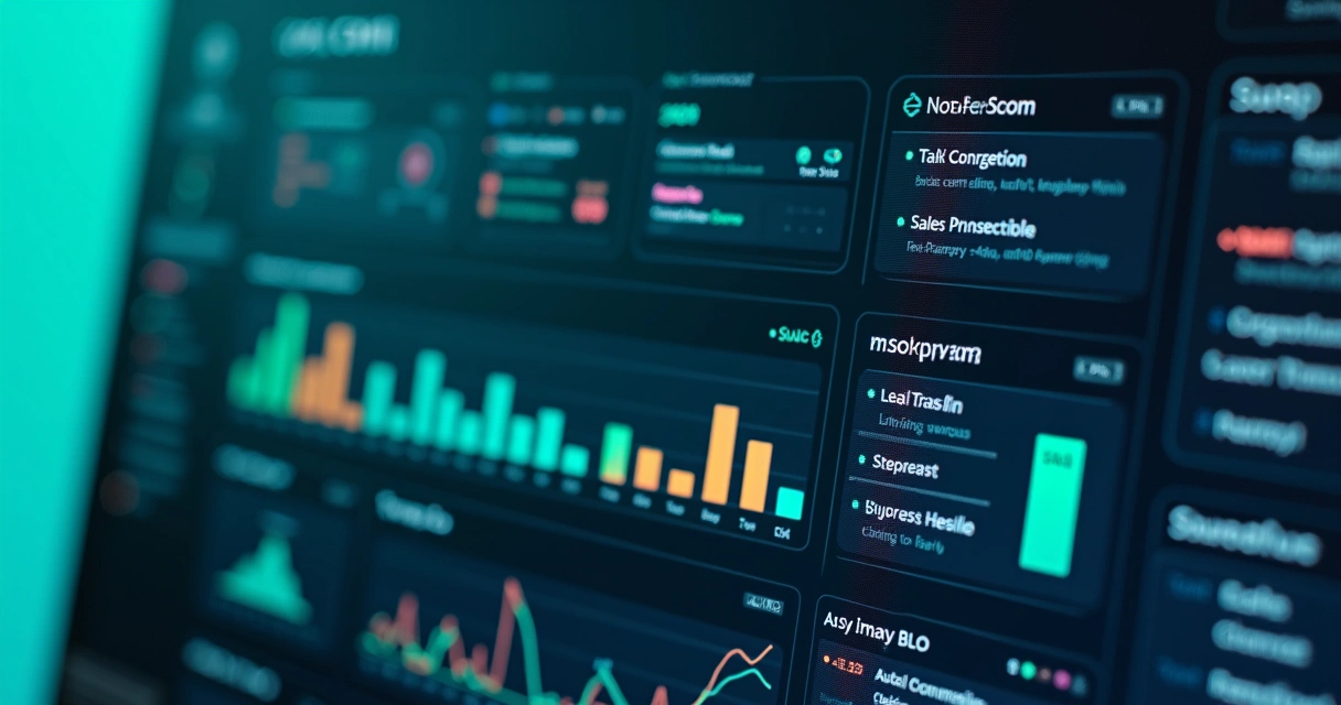 Tela de sistema CRM operacional com dashboard de ações de venda