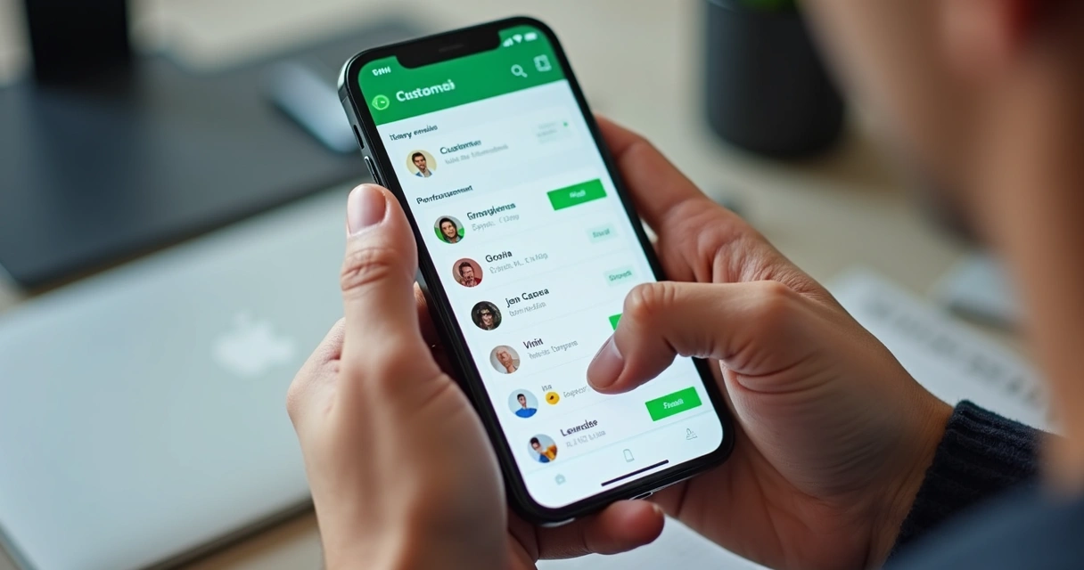 Tela de celular mostrando uma ferramenta CRM integrada ao WhatsApp no idioma português 