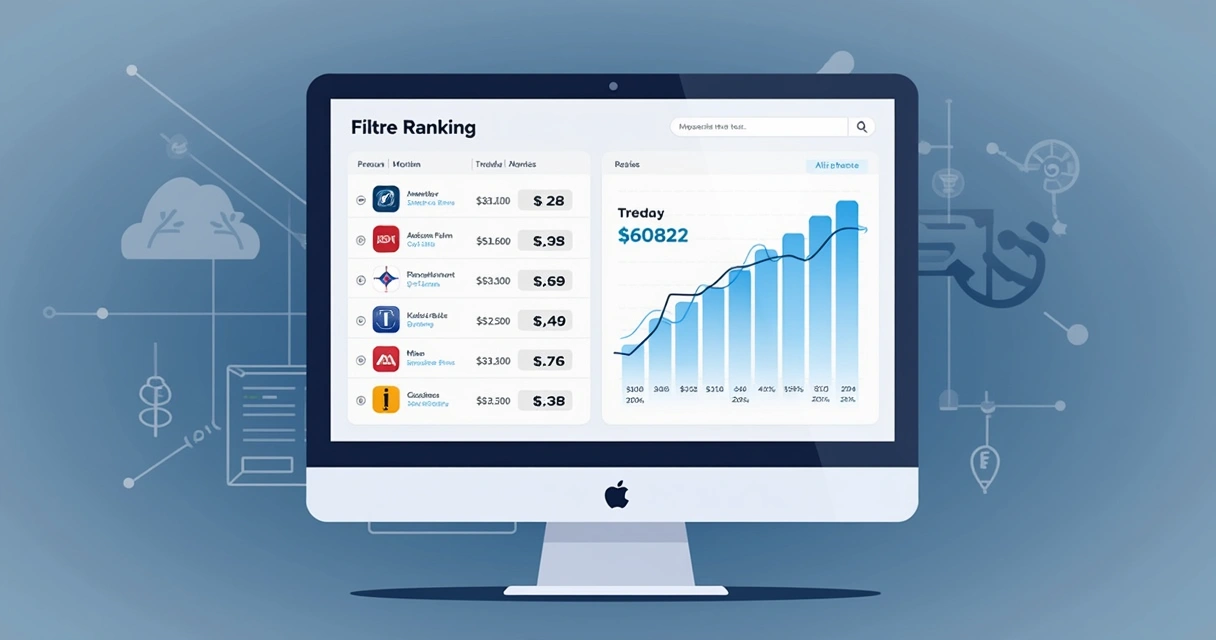 Painel de análise do Filtre Ranking mostrando lista de produtos em alta 