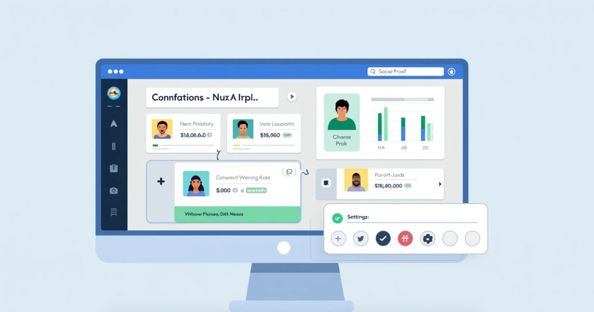 Dashboard de ferramenta de gestão de provas sociais, com gráficos e depoimentos 