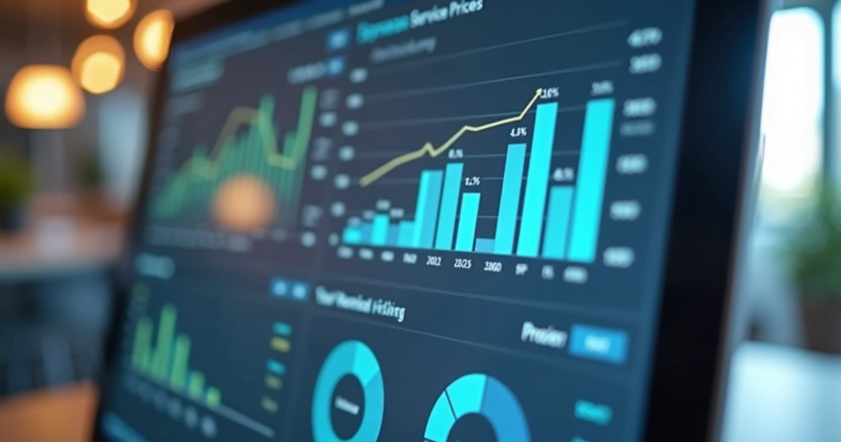 Tela de computador exibindo uma ferramenta digital de precificação, com gráficos detalhados 