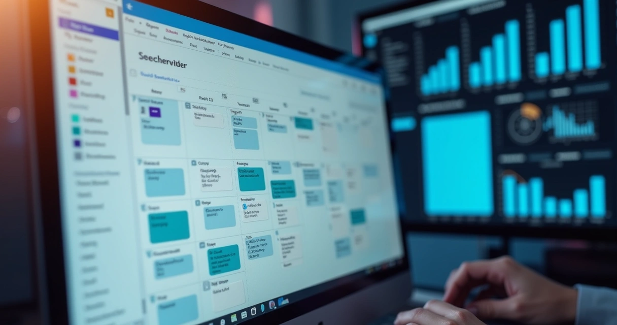 Tela de aplicativo com agendador de postagens aberto e gráficos de desempenho ao fundo 