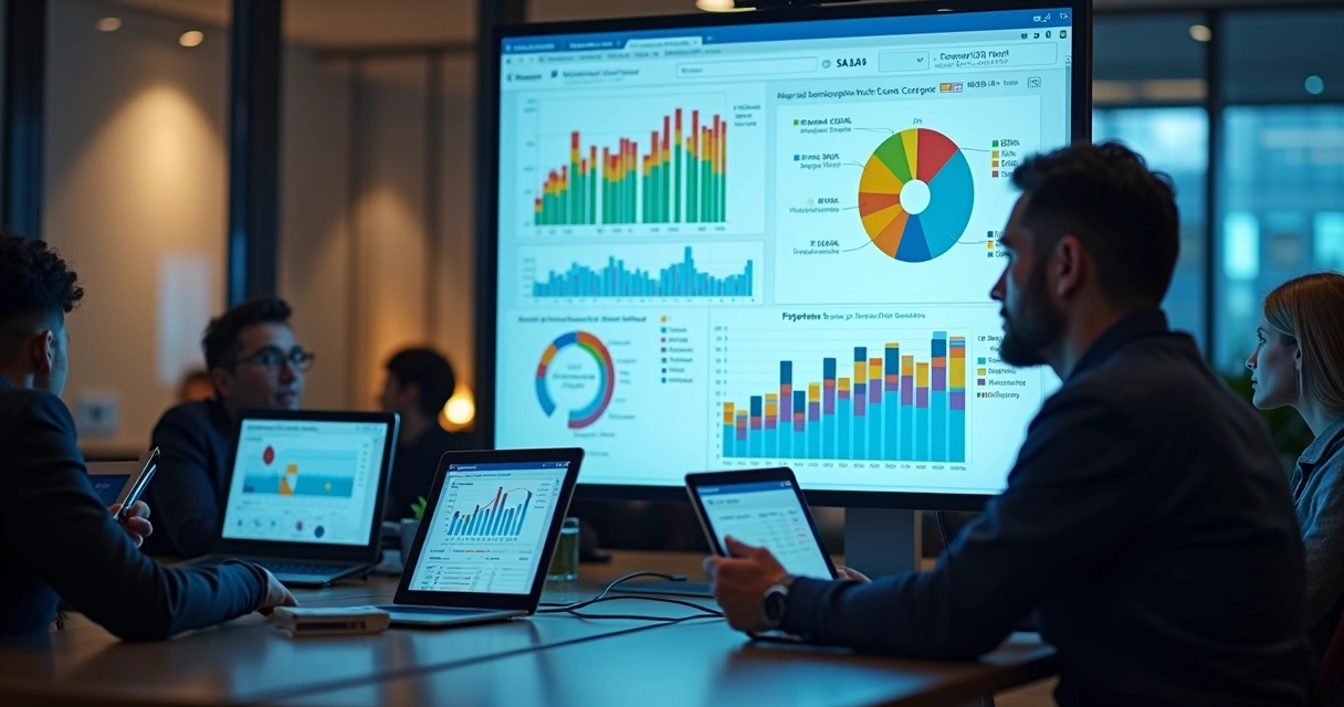 Ferramentas digitais em tela de computador, com gráficos e dados de vendas 