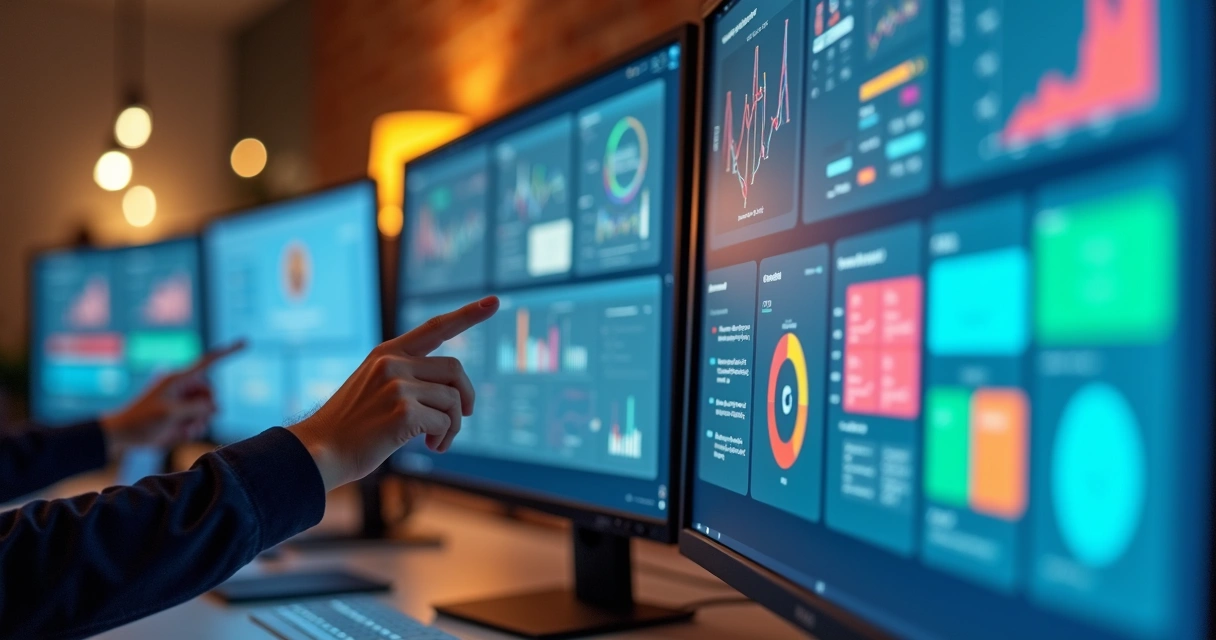 Telas de software de colaboração online mostrando gráficos e listas de tarefas 