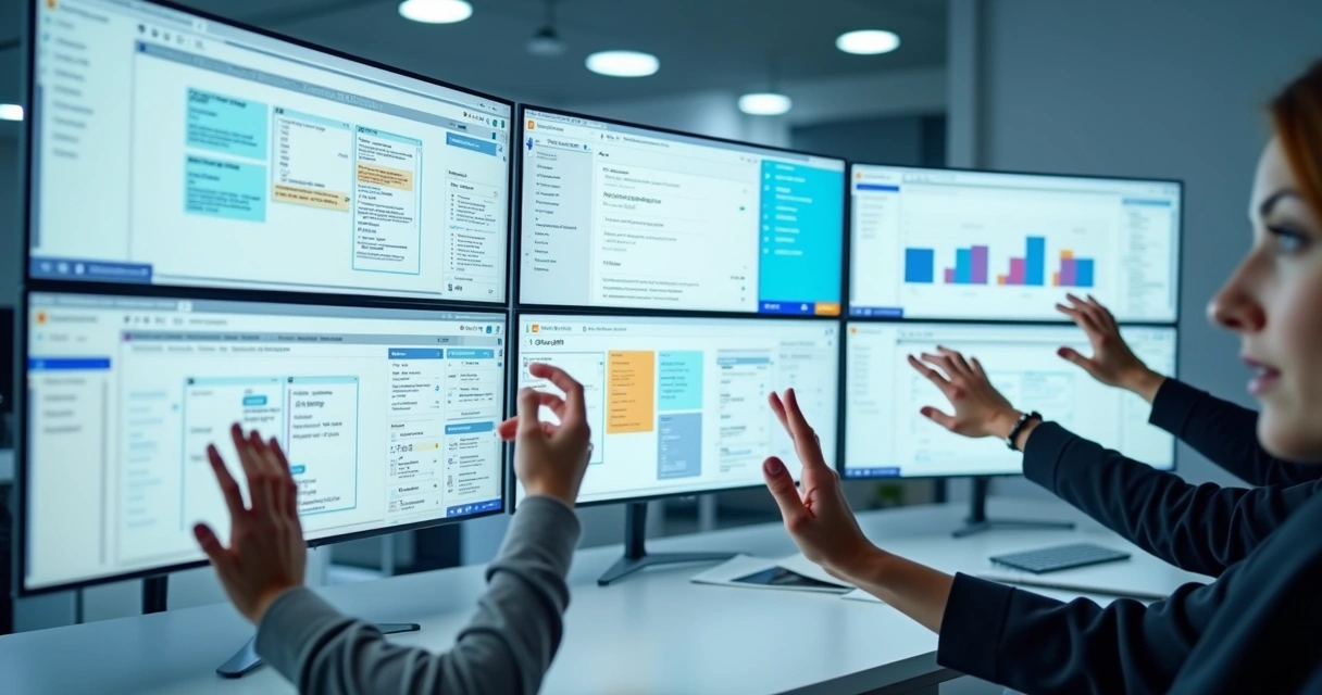 Diversas telas com ferramentas colaborativas digitais abertas 