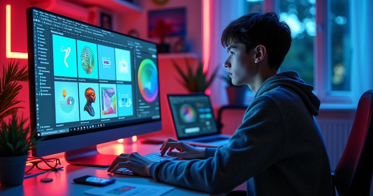 Designer usando ferramentas digitais para criar identidade visual 