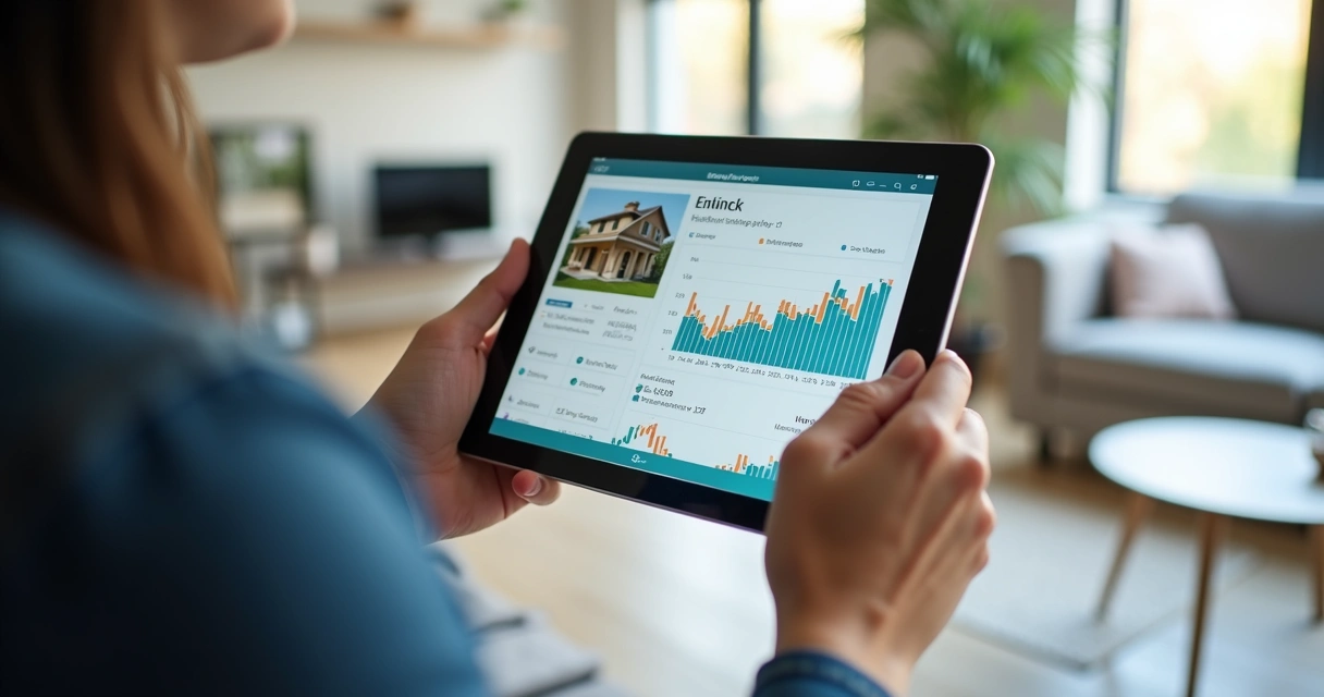 Uso de aplicativo de gestão imobiliária em tablet