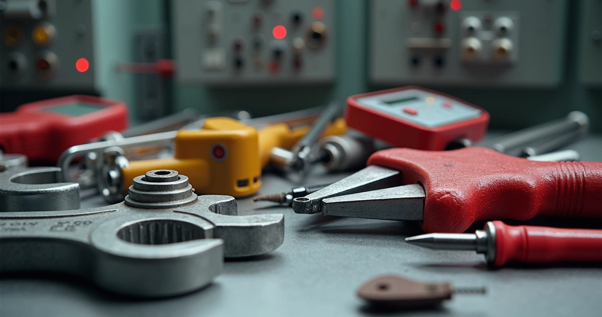 Ferramentas Ex e instrumentos de medição isolados sobre bancada 