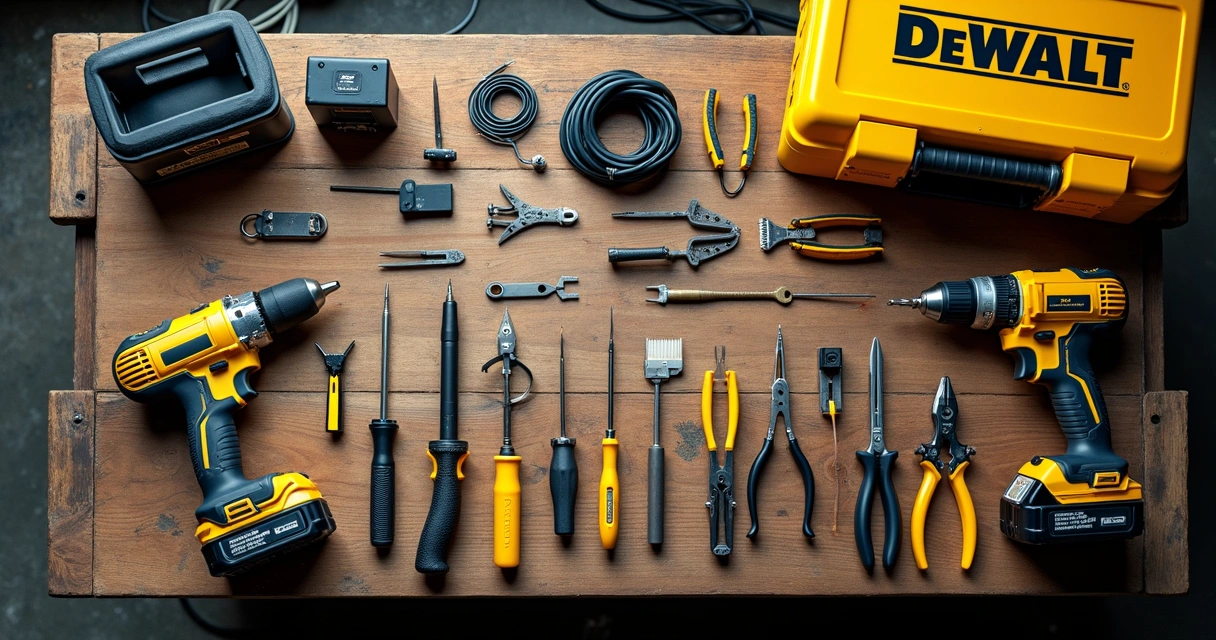 Ferramentas profissionais em bancada de instalação eletrônica 