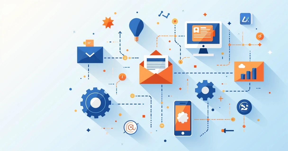 Ícones de ferramentas de automação de marketing interligadas 