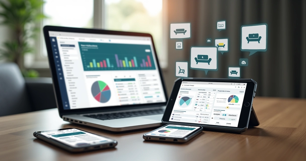 Ferramentas digitais variadas para marketing de móveis 