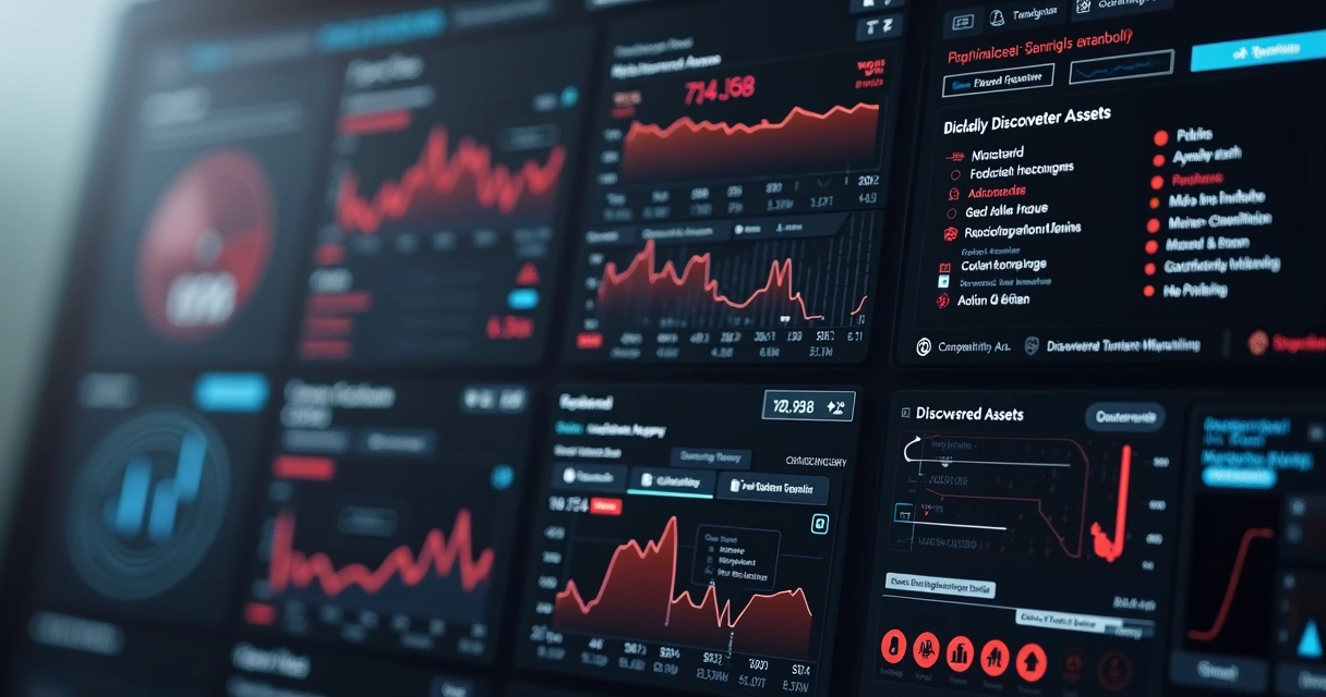 Interface de ferramentas de monitoramento digital com indicadores de risco