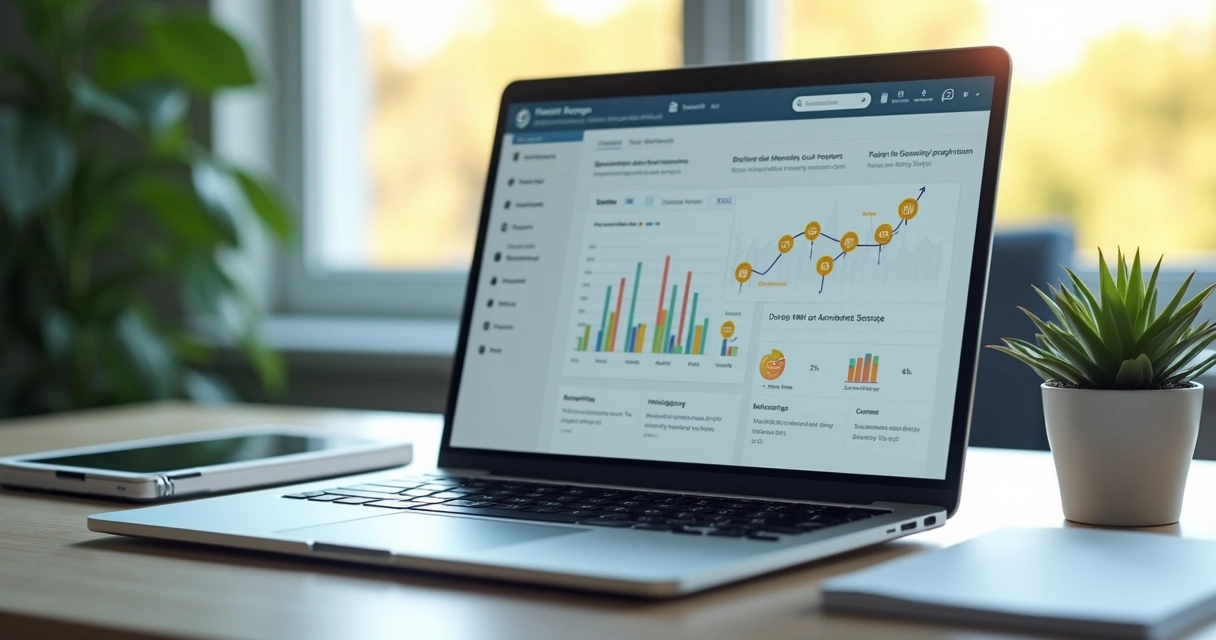 Painel de CRM aberto em notebook com integrações de ferramentas ao lado 