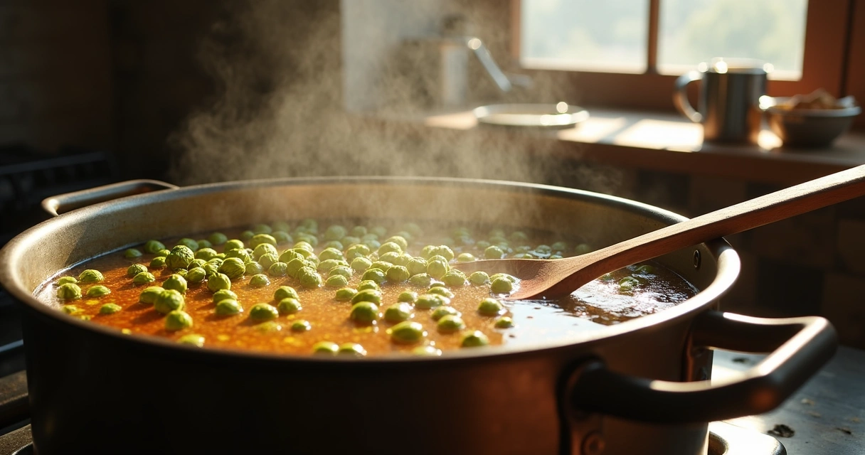 Mosto de cerveja fervendo com lúpulo na panela 