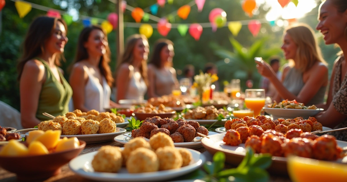 Mesa de festa brasileira com opções keto decorada 