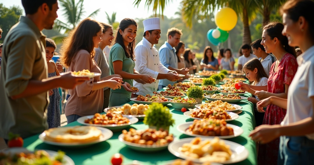 Buffet brasileiro sendo servido em festa em Tampa 