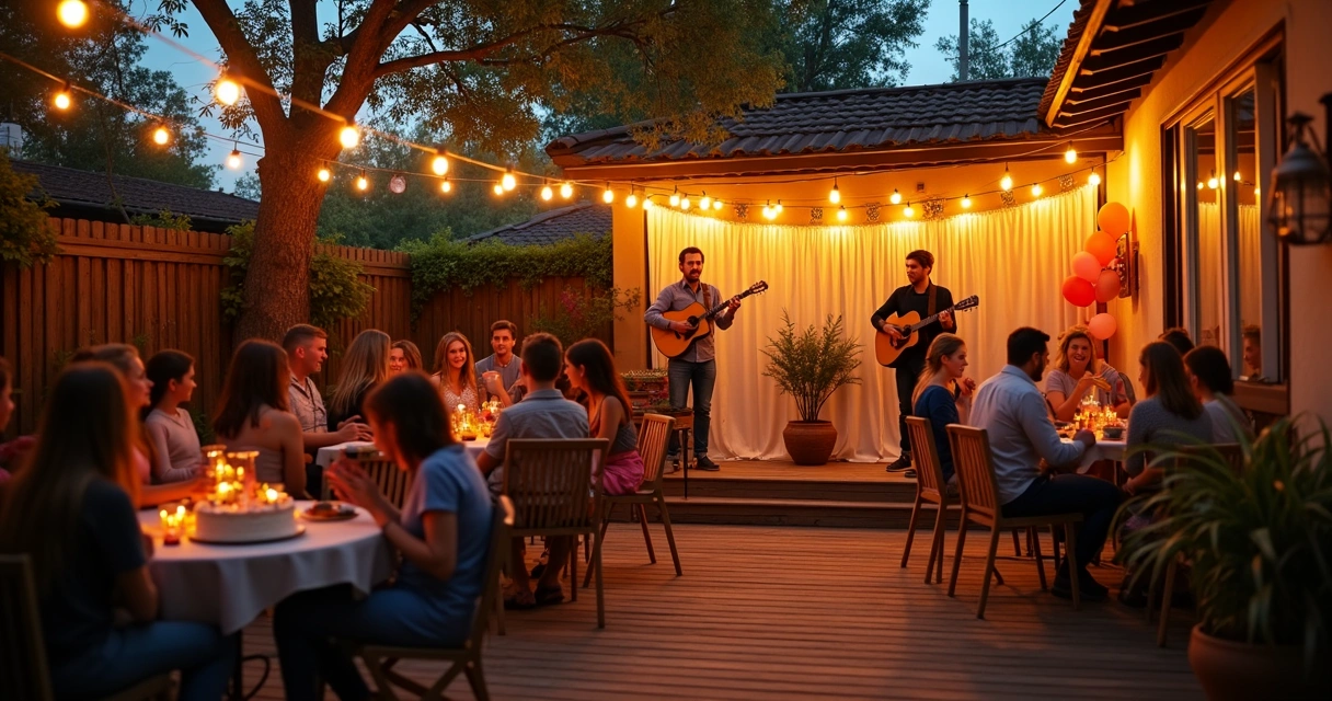 Dupla sertaneja tocando em pequena festa de aniversário 