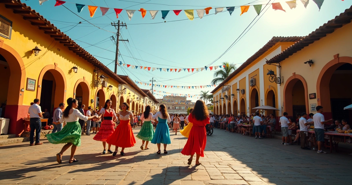 Evento cultural com pessoas dançando coco de roda na praça central de Riachuelo 
