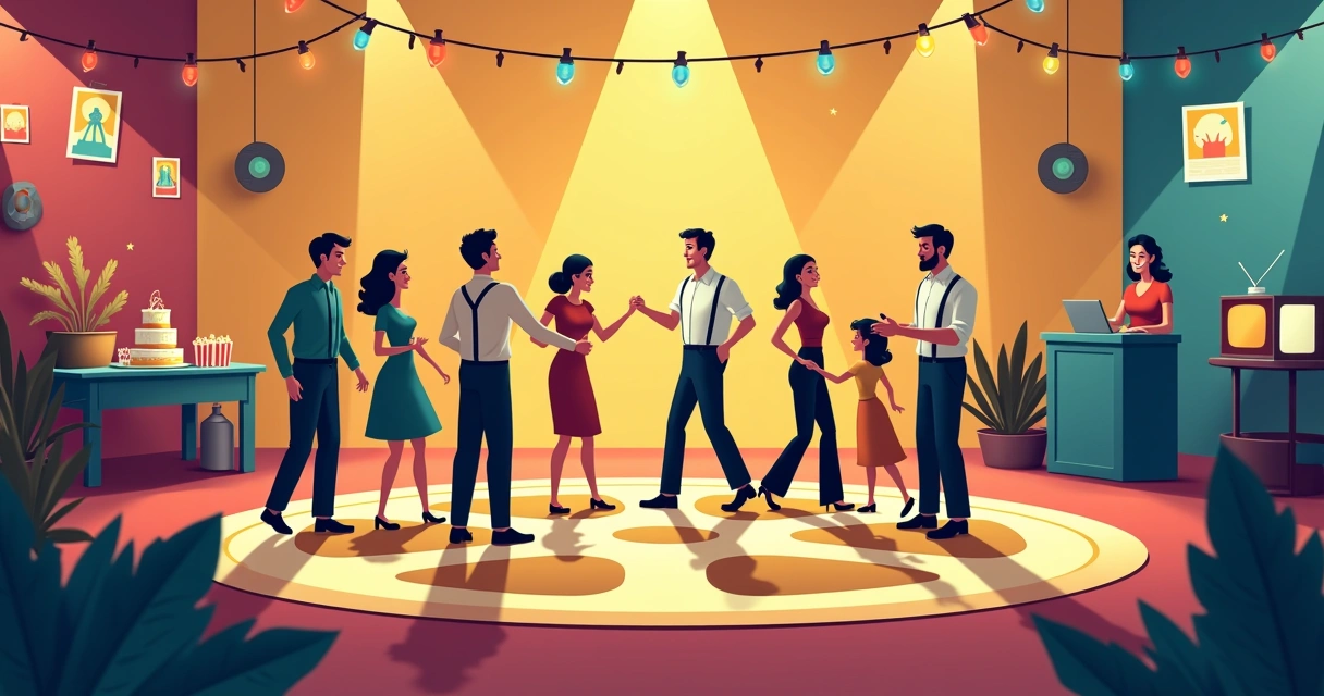 Festa temática de 2026 com pista de dança inspirada em filmes clássicos 
