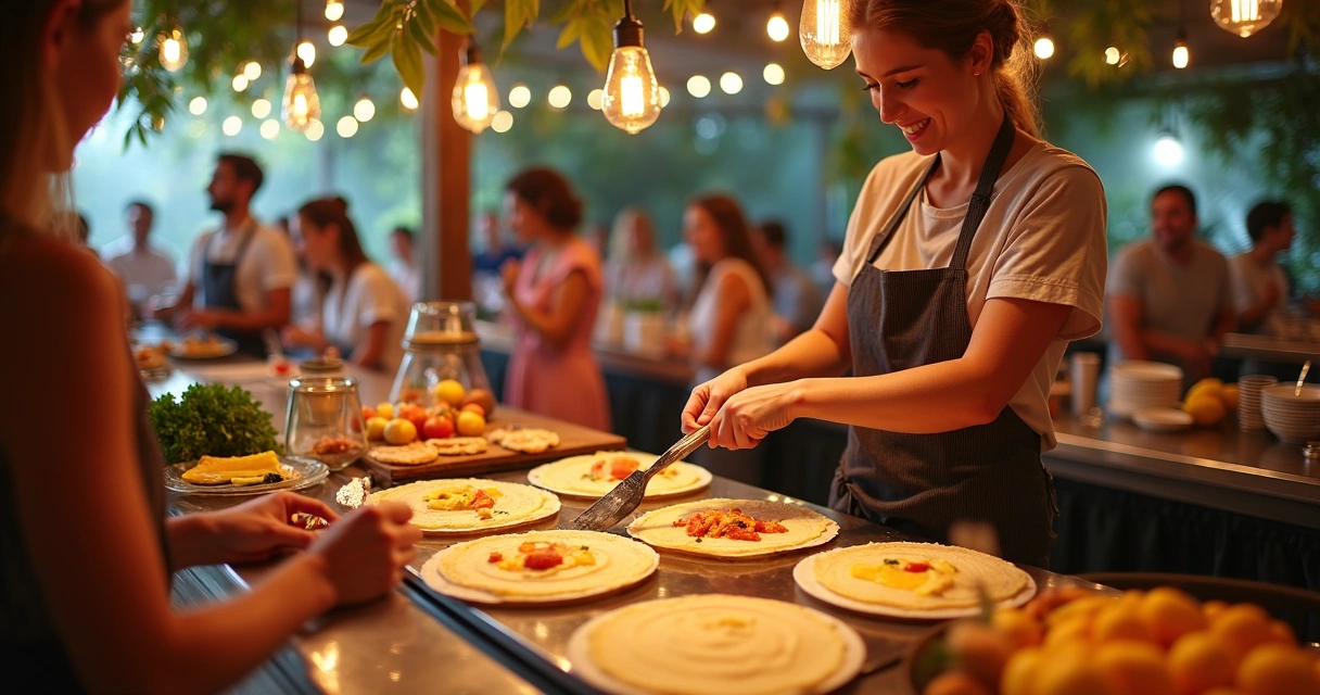 Festa em Orlando com buffet de crepes veganos preparados ao vivo pela equipe da Divina’s Crepe 