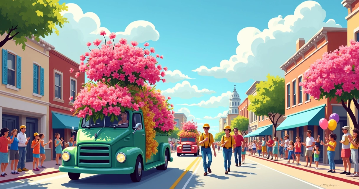 Desfile com carros alegóricos e flores no Festival das Azaleias 