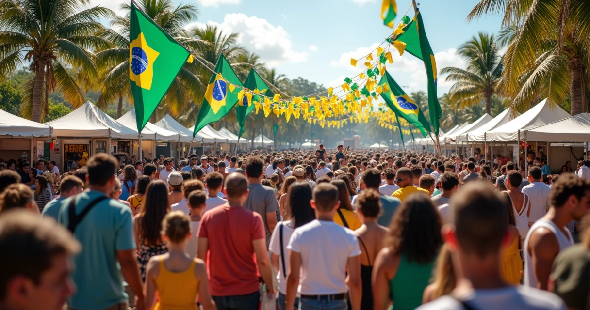 Pessoas celebrando em festival brasileiro ao ar livre em Miami 