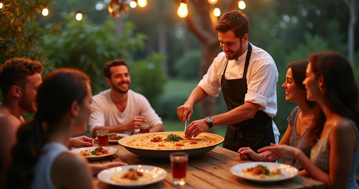 Chef preparando prato ao vivo para convidados em Orlando 