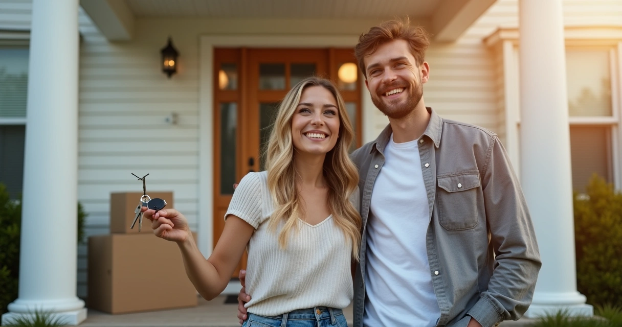 First-time homebuyers celebrating new home purchase