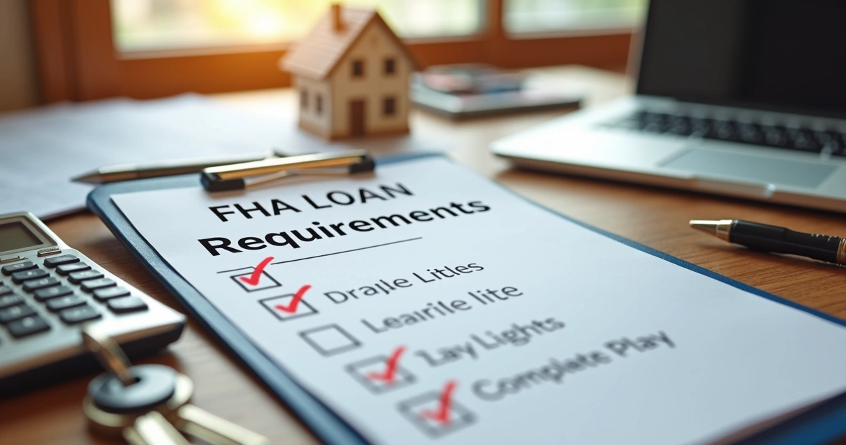Checklist on a clipboard with house keys and a calculator on a wooden desk 