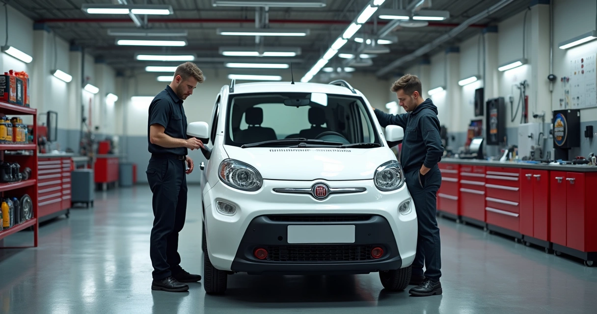 Fiat Mobi branco na oficina durante manutenção preventiva