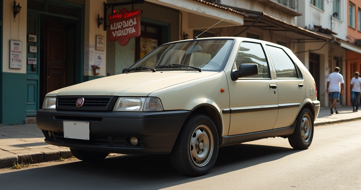 Fiat Palio modelo 2007 em rua de cidade 