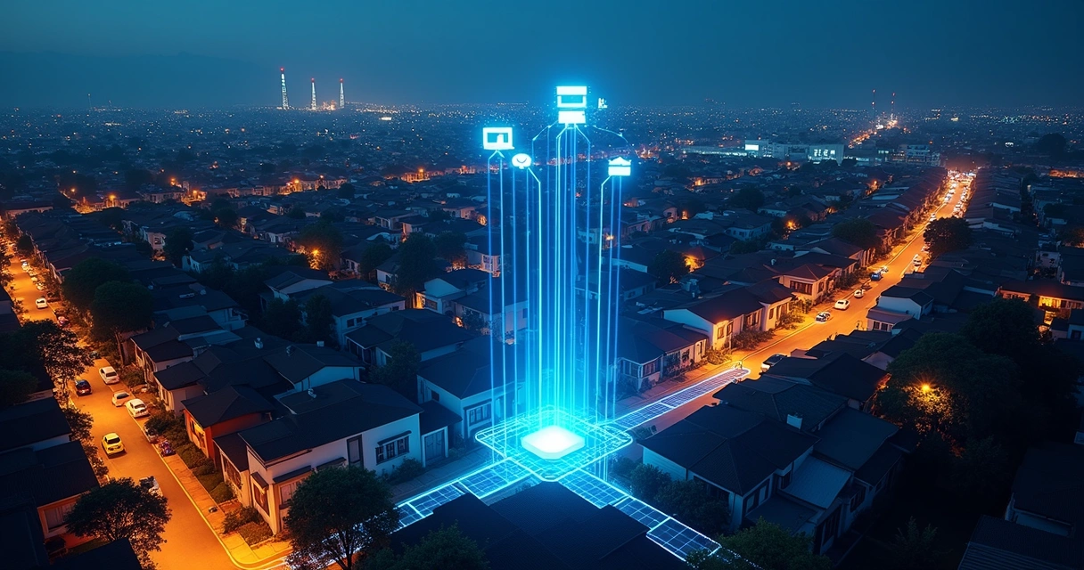 Vista aérea noturna de cidade brasileira conectada por rede xPON 