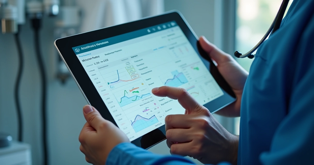 Ficha anestésica digital com cálculos de infusão em tablet