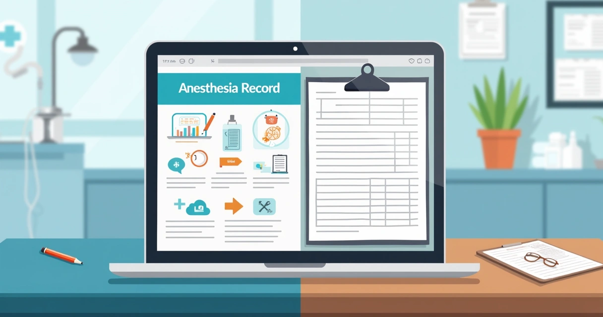 Comparação entre ficha anestésica digital em tablet e ficha de papel sobre mesa em ambiente clínico 