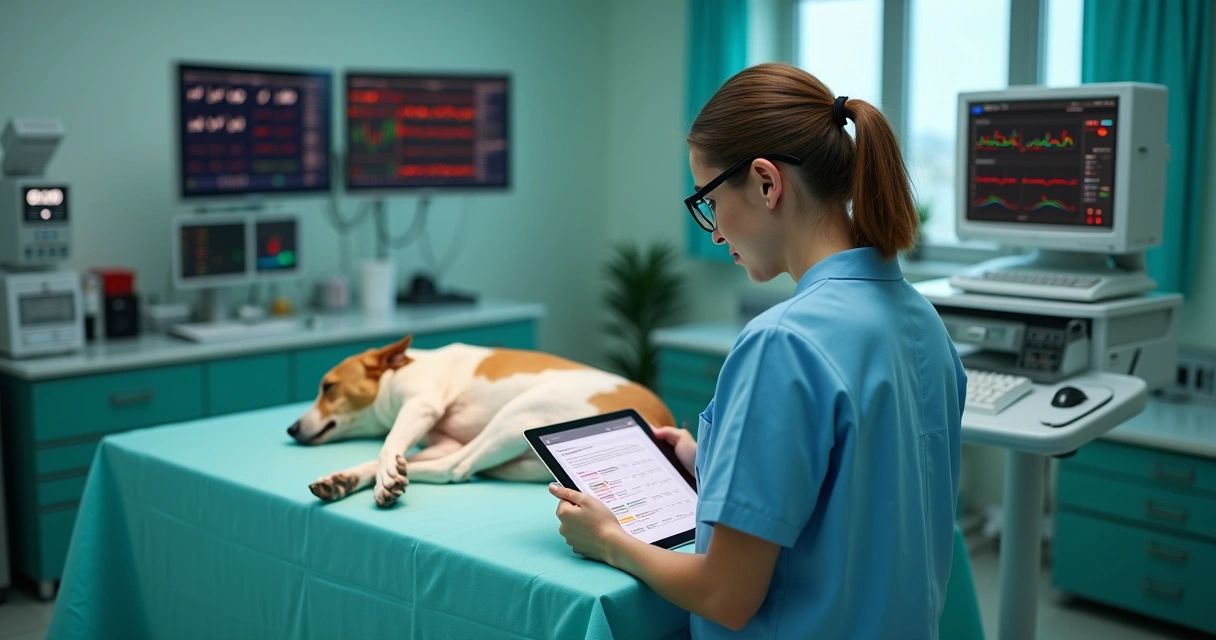 Veterinário utilizando ficha anestésica digital