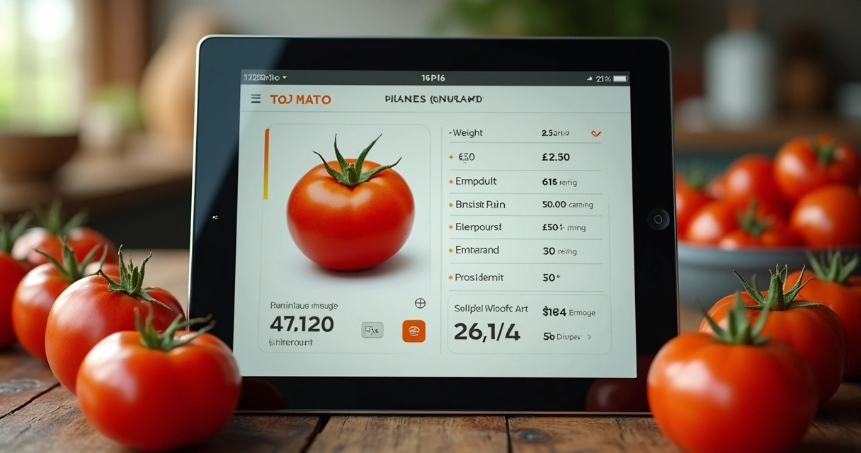 Ficha técnica digital mostrando peso do tomate