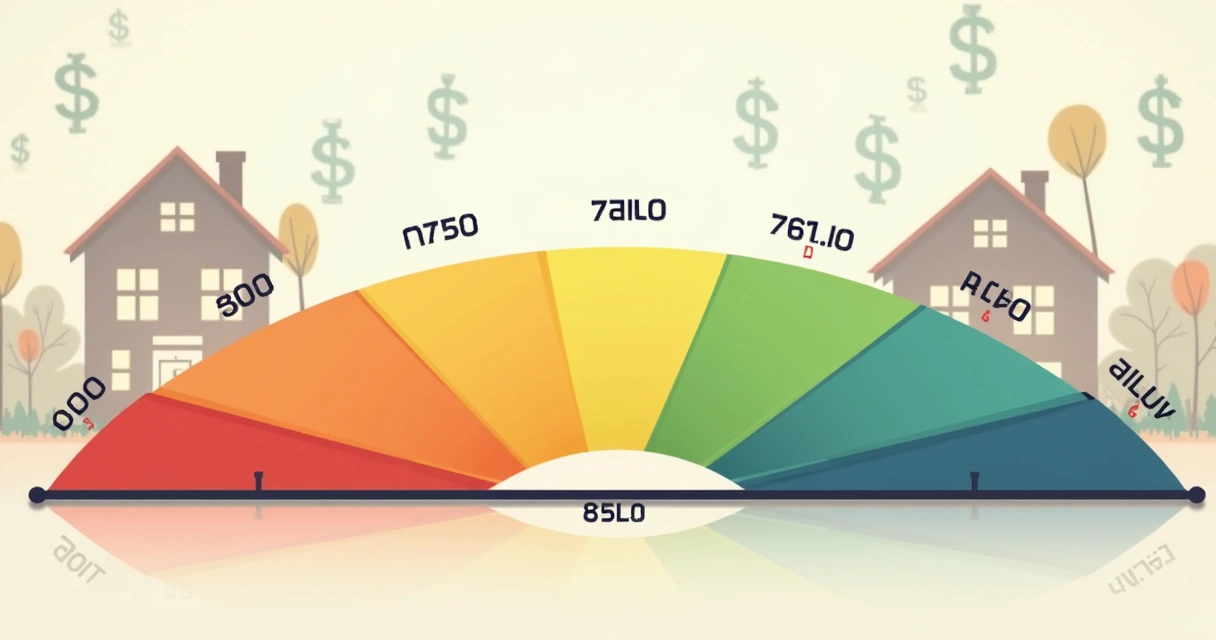 FICO score range chart with colored arrows