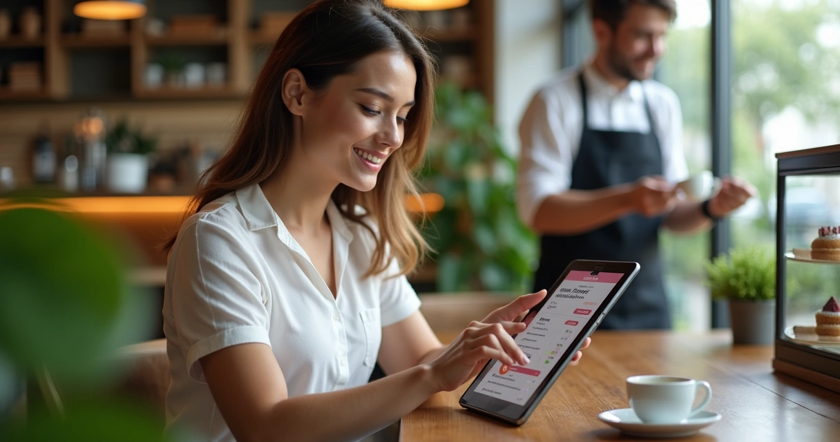 Cliente usando cardápio digital com sistema de fidelidade